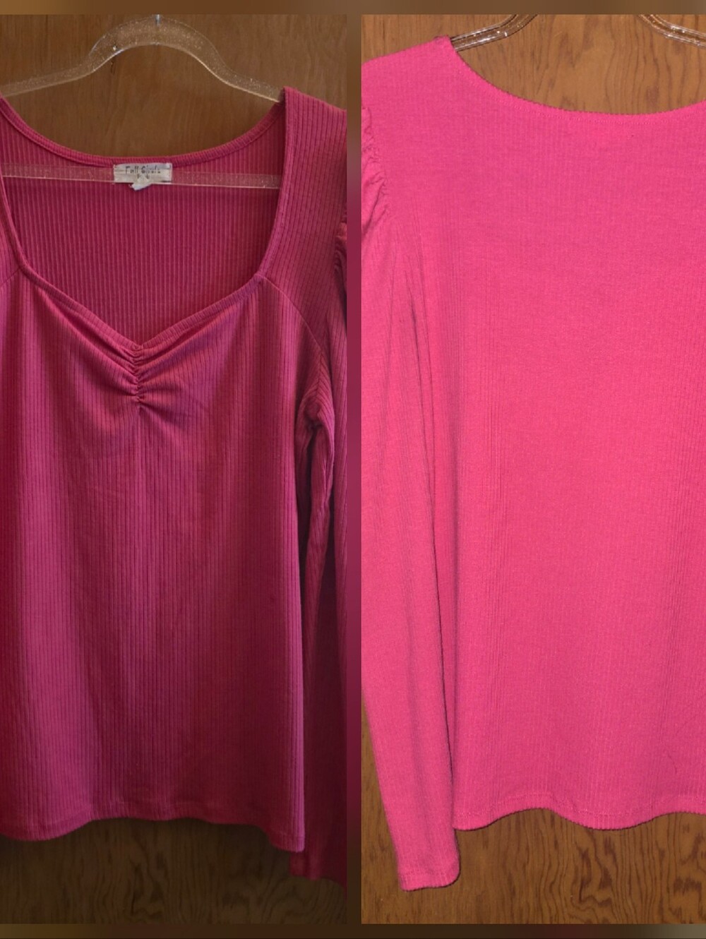 Full circle womens large pink roughed front and sleeves long-sleeved ribbed top